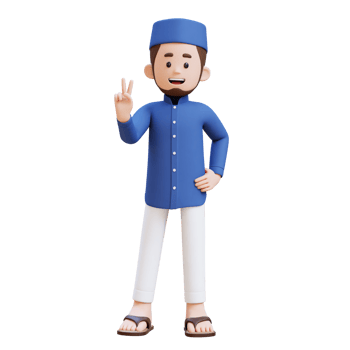 3D Characters of Muslim Man give peace hand sign perfect for banner, web dan marketing material png