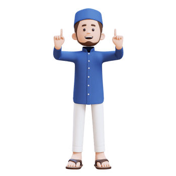 3D Characters of Muslim Man pointing up perfect for banner, web dan marketing material png