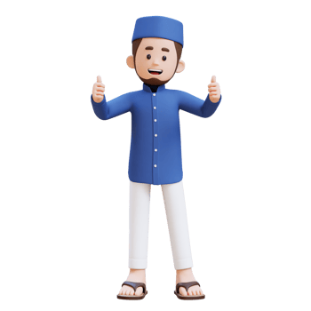 3D Characters of Muslim Man give a thumbs up pose perfect for banner, web dan marketing material png