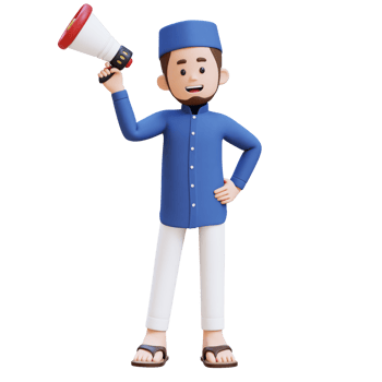 3D Characters of Muslim Man holding megaphone perfect for banner, web dan marketing material png