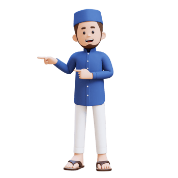 3D Characters of Muslim Man pointing to the right perfect for banner, web dan marketing material png