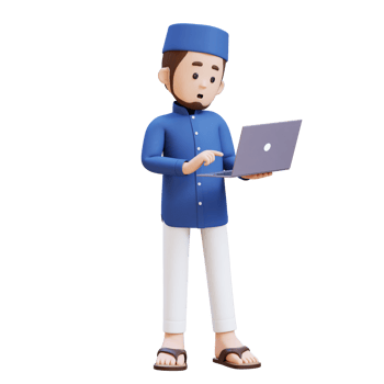 3D Characters of Muslim Man working on a laptop perfect for banner, web dan marketing material png