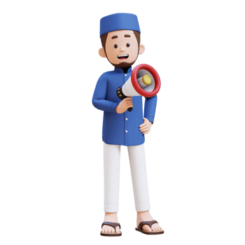 3D Characters of Muslim Man holding megaphone perfect for banner, web dan marketing material png