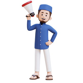 3D Characters of Muslim Man holding  megaphone perfect for banner, web dan marketing material png