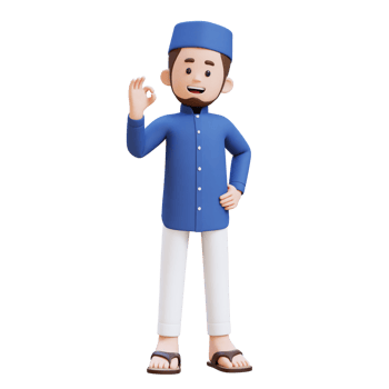 3D Characters of Muslim Man give OK sign hand pose perfect for banner, web dan marketing material png