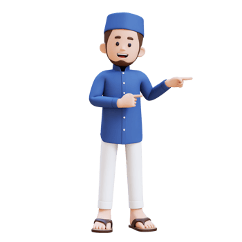 3D Characters of Muslim Man pointing to the left perfect for banner, web dan marketing material png