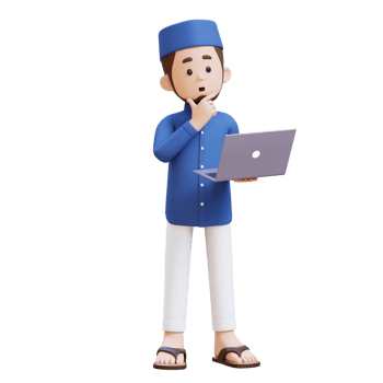 3D Characters of Muslim Man confuse while working on a laptop perfect for banner, web dan marketing material png