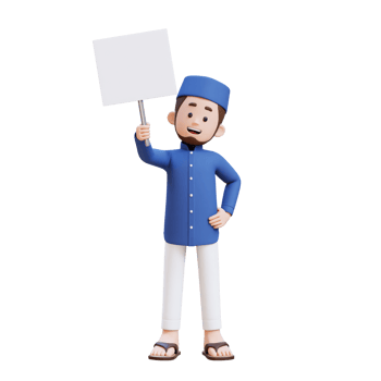3D Characters of Muslim Man holding empty placard perfect for banner, web dan marketing material png