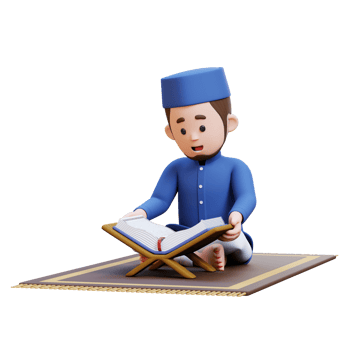 3D Characters of Muslim Man reciting the Koran in Ramadan kareem perfect for banner, web dan marketing material png