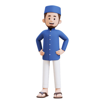 3D Characters of Muslim Man in cofident pose hand on hip perfect for banner, web dan marketing material png