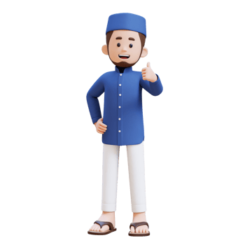 3D Characters of Muslim Man give a thumb up pose perfect for banner, web dan marketing campaign png