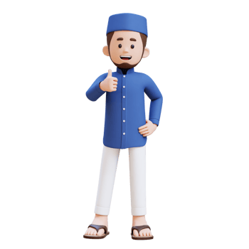 3D Characters of Muslim Man give a thumb up pose perfect for banner, web dan marketing material png