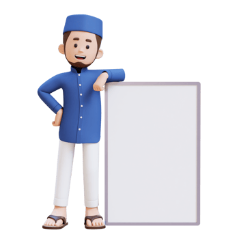 3D Characters of Muslim Man laying on blank placard perfect for banner, web dan marketing material png