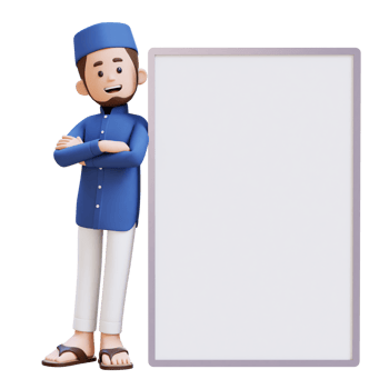 3D Characters of Muslim Man laying on blank placard in crossed arm pose perfect for banner, web dan marketing material png