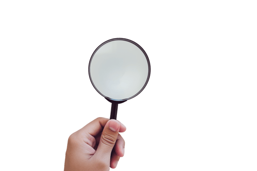 AI generated hand holding a magnifying glass on a transparent background png