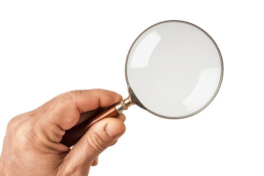 AI generated hand holding a magnifying glass on a transparent background png