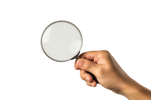 AI generated hand holding a magnifying glass on a transparent background png