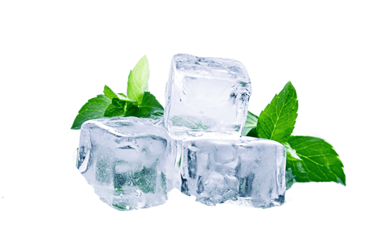 AI generated ice cubes with mint leaves on top png