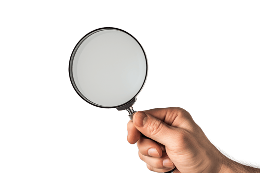 AI generated hand holding a magnifying glass on a transparent background png