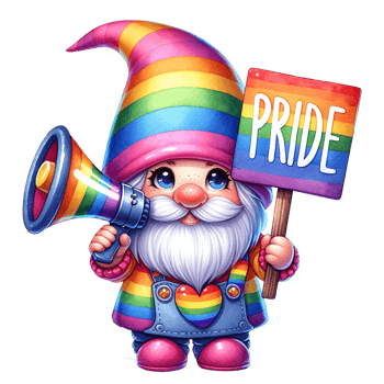 AI generated gnome with a rainbow megaphone and pride  sign watercolor clipart. Ai Generate png