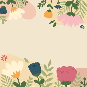 minimal flat vector spring illustration square frame background with space for text. Creative layout of spring elements for banner, template, social media, advertisement concept usage