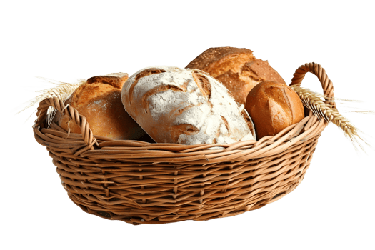 AI generated bread in basket isolated on transparent background png