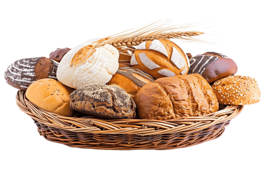 AI generated bread in basket isolated on transparent background png