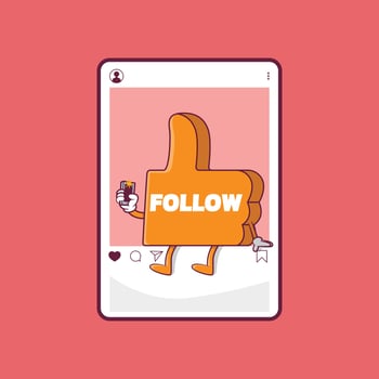 Thumbs up character taking a selfie vector illustration. Social media, sharing design concept.