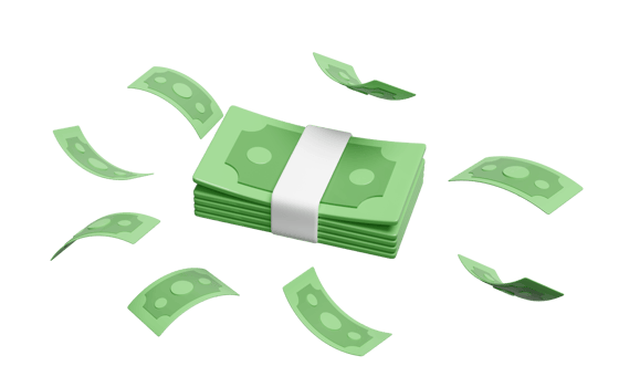 3d dollar banknote stack with flying banknotes isolated. economic movements or business finance, loan concept, 3d render illustration png