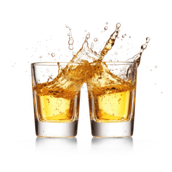 AI generated two glasses of whiskey with splash on transparent background png