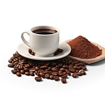 AI generated coffee beans and coffee powder on transparency background png