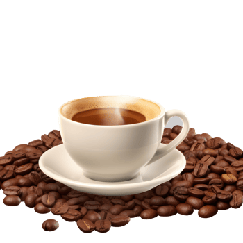 AI generated coffee cup and coffee beans on transparent background png