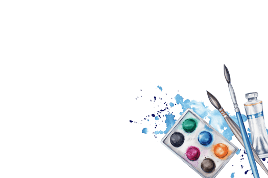 Card design with Artistic Brush, Paint set and blue splashes. Watercolor Illustration isolated on transparent background. Hand painted design for post cards, certificates, flyers. Space for your text. png