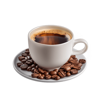 AI generated coffee beans on a saucer and cup on transparency background png