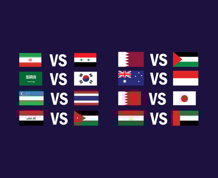 Matches Flags Emblems Asian Nations 2023 Teams Countries Asian Football Symbol Logo Design Vector Illustration