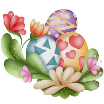 Watercolor paintings, Easter eggs and beautiful flowers and leaves. png