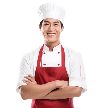 AI generated Cheerful mature Asian cook man posing and smiling at camera, chef in an apron png format on transparent background