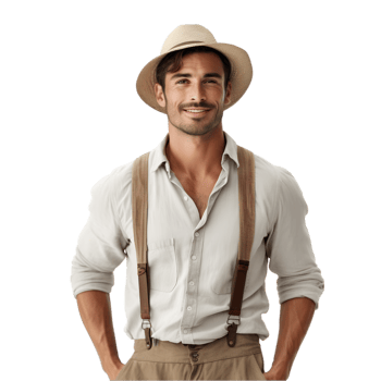 AI generated Cheerful mature Arabian farmer man posing and smiling at camera, worker in an hat png format on transparent background