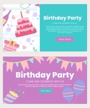 Birthday party banners template. Website , brochure, presentation, with hand drawn element vector illustration
