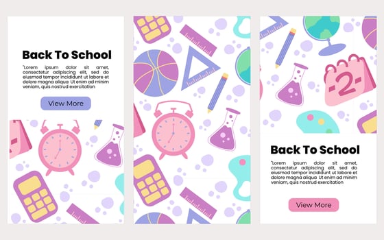 Back to school social media banners template. Poster, cover, with hand drawn school supply element vector illustration