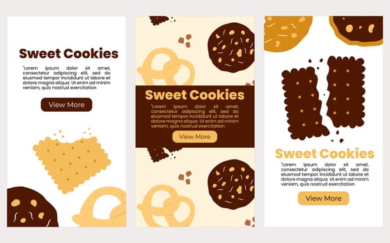 Cookie social media banners template. Poster, cover with hand drawn element vector illustration