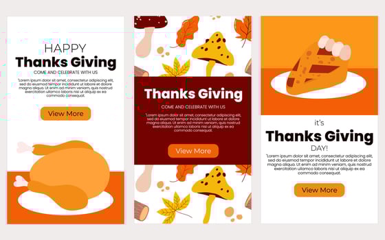 Thanks giving social media banners template. Poster, cover, with hand drawn element vector illustration