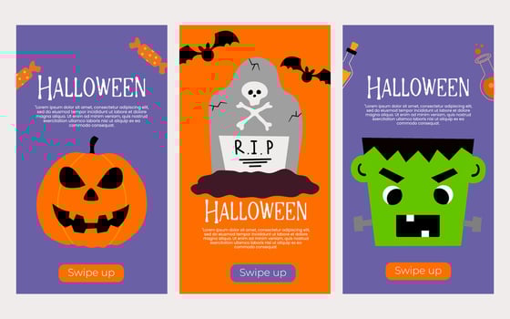 Halloween social media banners template. Poster, cover, with hand drawn element vector illustration