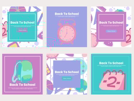 Back to school social media banners template. Social media post with hand drawn element vector illustration