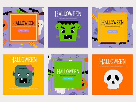 Halloween social media banners template. Social media post with hand drawn element vector illustration