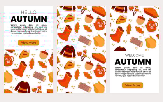 Autumn social media banners template. Poster, cover, with hand drawn element vector illustration