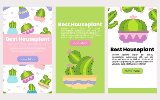 Houseplant social media banners template. Poster, cover, with cactus element vector illustration