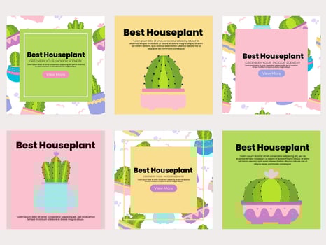 Houseplant social media banners template. Social media post with cactus element vector illustration