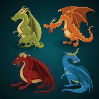 Vector collection of dragons in cartoon style