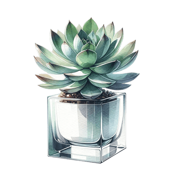 AI generated Succulent plant with a modern glass planter watercolor clipart png